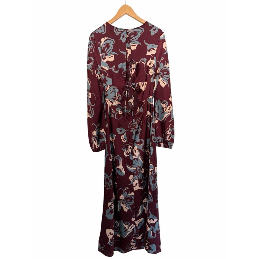 ASTR Elyse Satin Floral Midi Dress in Wine Floral Size M - Picture 5 of 12